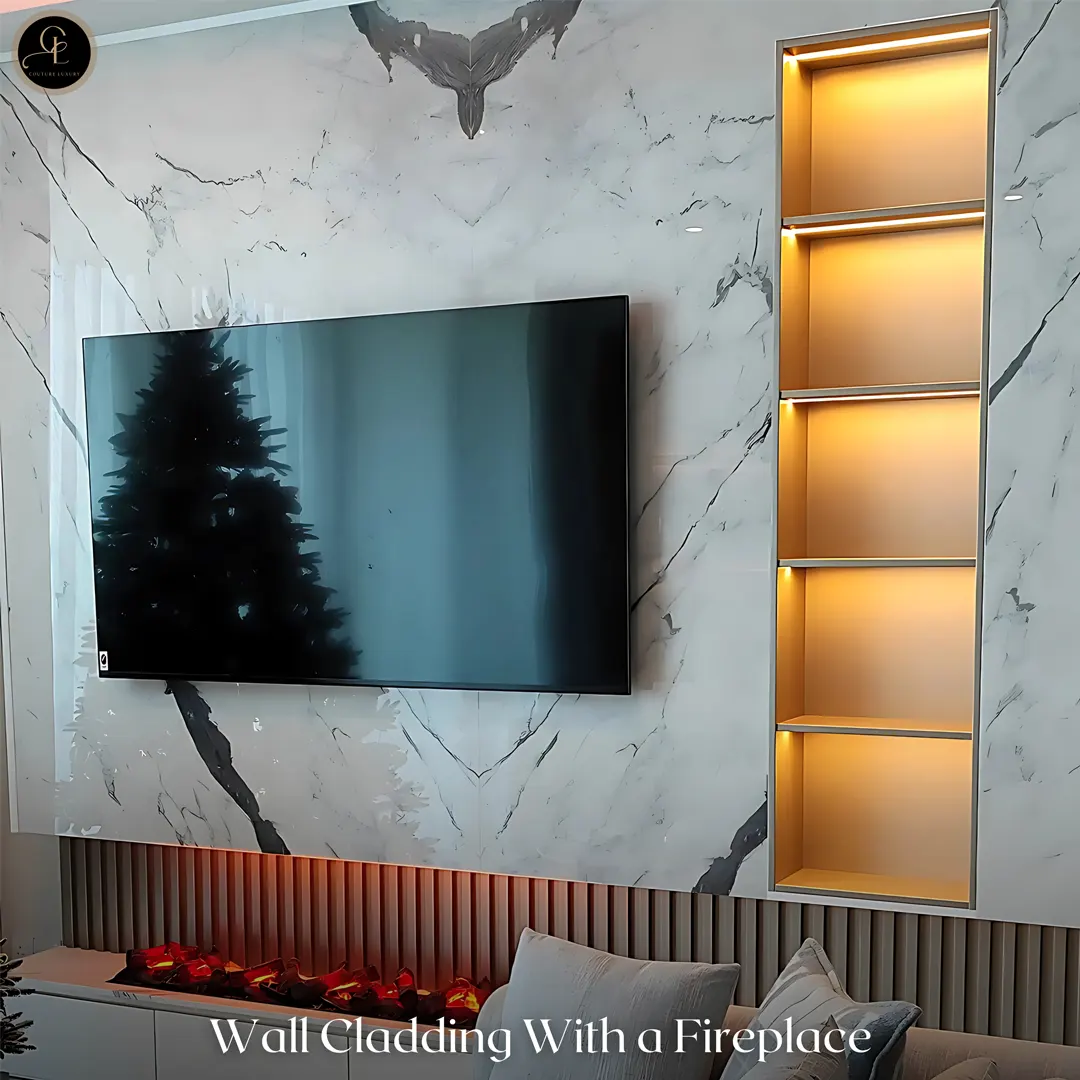 Wall Cladding With a Fireplace